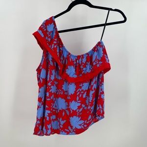 Gibson one shoulder red and blue top